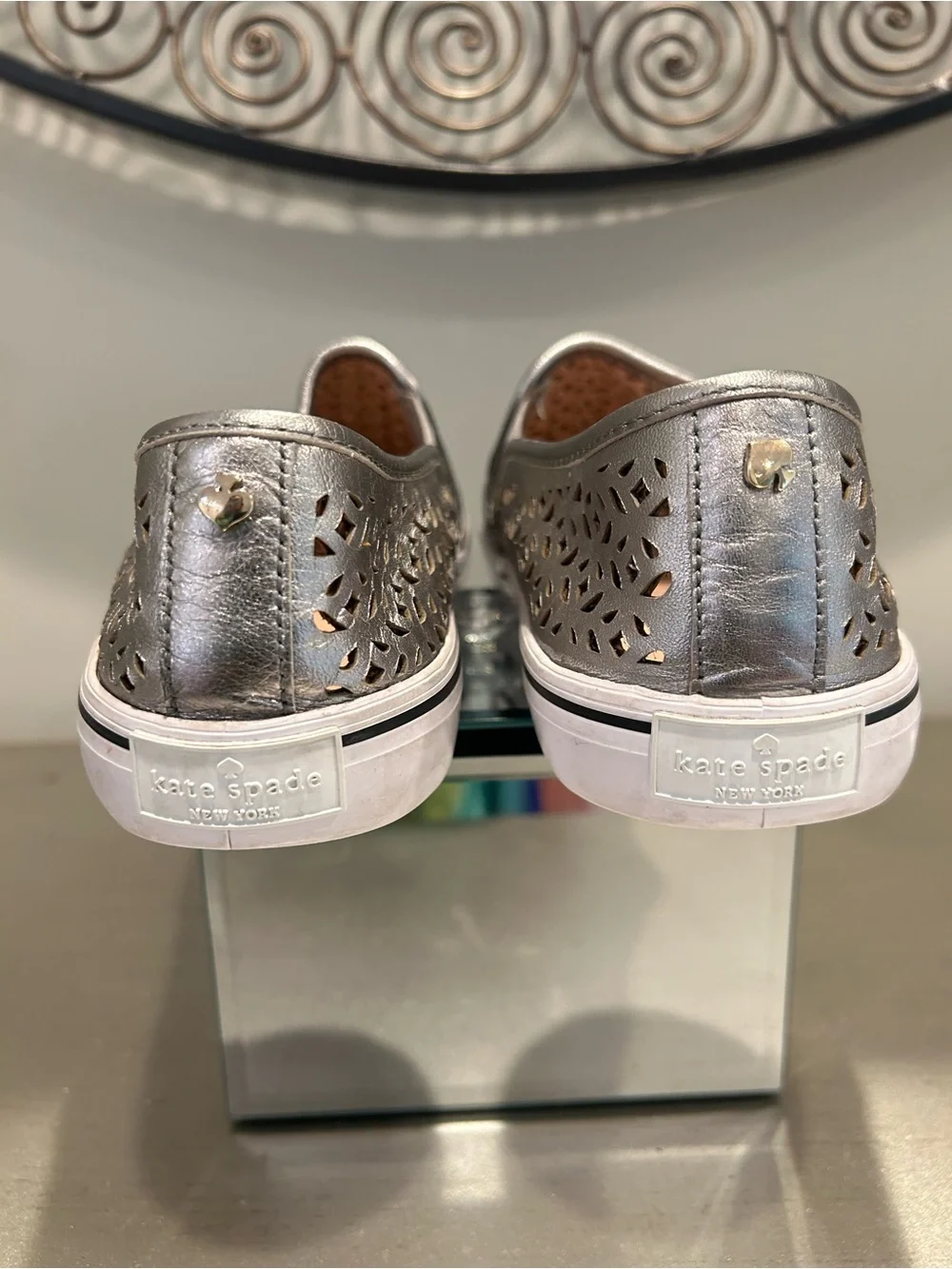 kate spade silver perforated leather slip-on sneakers